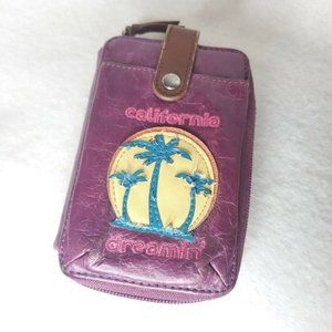 The Sak Womens Merlot Wine Turquoise Palm Tree Leather Classic Bifold Wallet